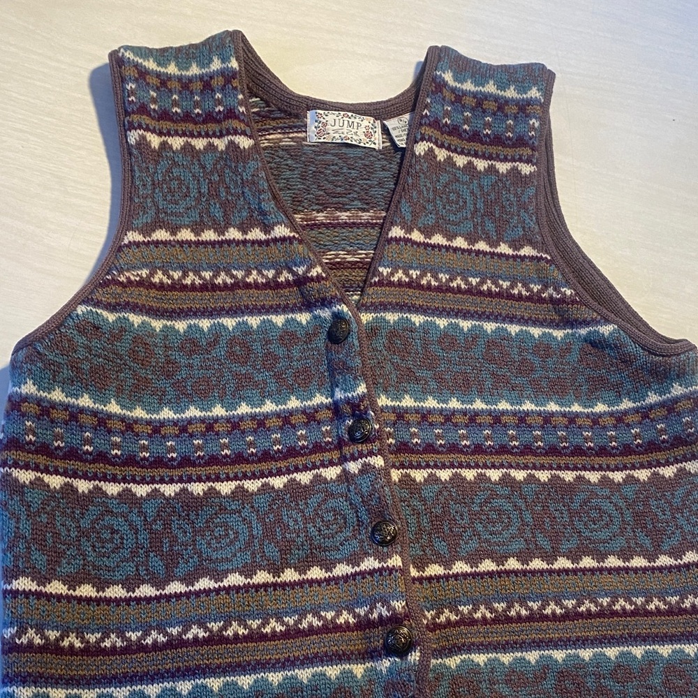 Vintage Shetland wool vest button up cottagecore floral women’s Grandmacore
